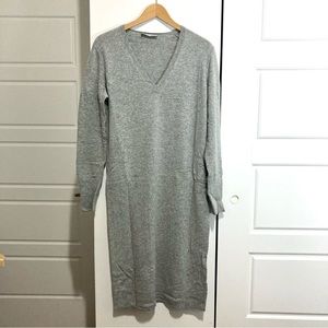 Everlane Cashmere V-Neck Midi Dress, Heather Grey, Size Medium
